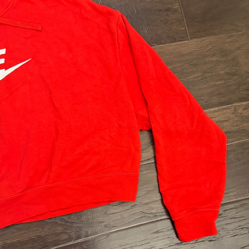 Nike Red Cropped Hoodie with White Swoosh - Picture 4 of 10